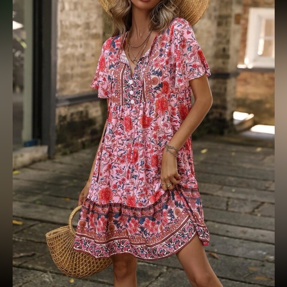 Boho floral print mini dress - Picture 12 of 12